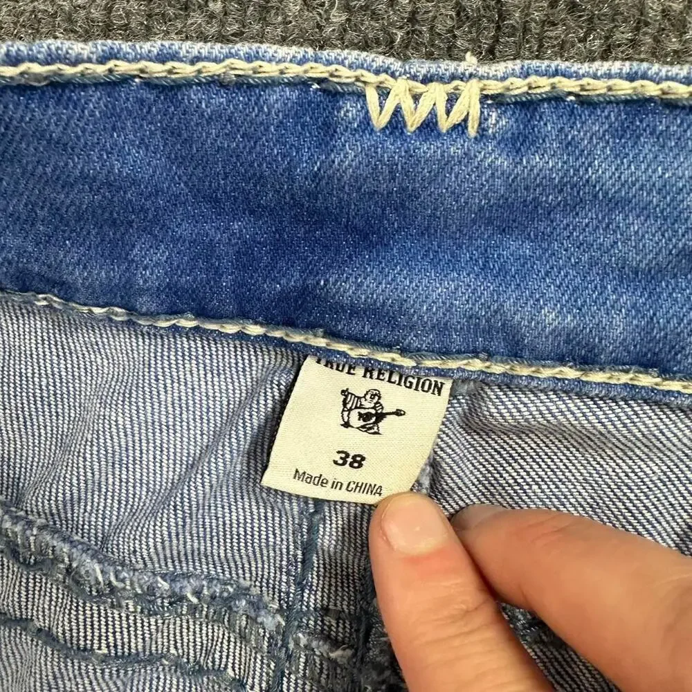 True Religion Men’s Geno Big T Flap Relaxed Slim Jeans Thick Stitch Y2K 38x30